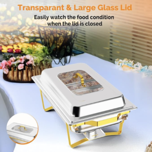 ROVSUN 9QT Gold Chafing Dishes for Buffet - 2 Pack with glass lid for sale